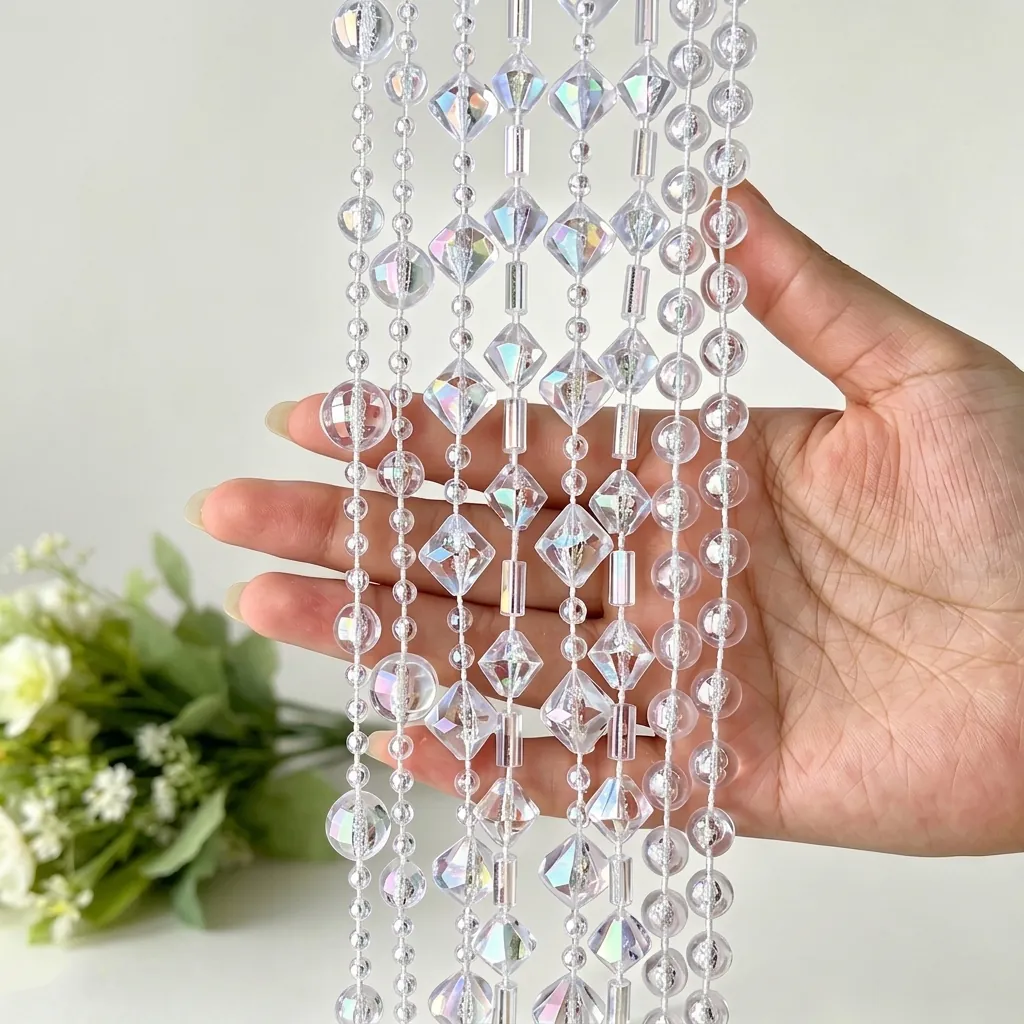 Acrylic Transparent Bead Chain Crystal Look Garland For Wedding Party DIY Door Curtain Hanging Decor Iridescent Bead String