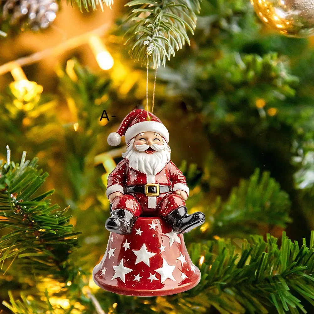 Pendentif de Noël en Acrylique Père Noël Renne Bonhomme de Neige Décoration Suspendue pour Sapin de Noël Sac Porte-Clés Ornement Cadeau