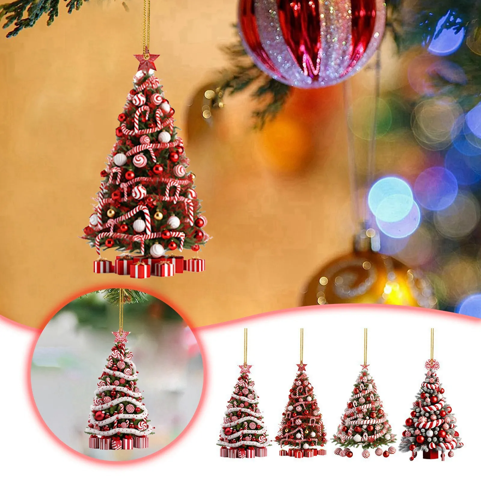 Acryl Weihnachtsbaum Hängedekoration Flach 2D Druck Zuckerstange Geschenkbox Design Festliche Haus Feiertag Party Dekorationen