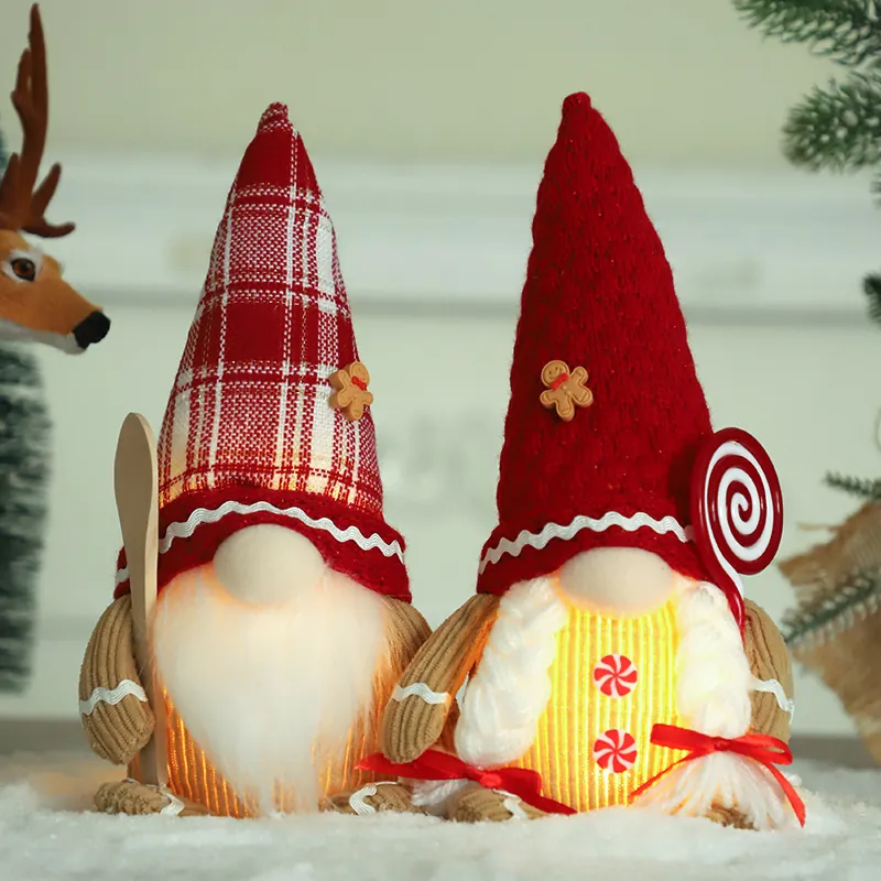 Decorazioni Gnomo Senza Volto di Pan di Zenzero Natalizio Omino di Pan di Zenzero Peluche Svedese Tomte Luminoso LED per Casa Natale