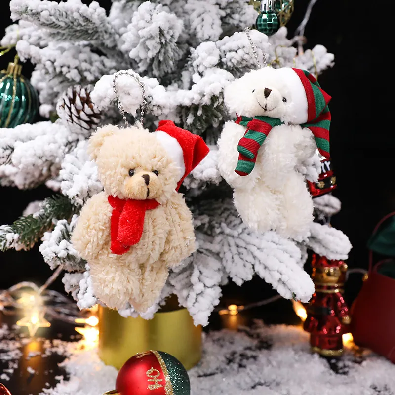 Weihnachtsdekoration Set Plüschbär Anhänger Schneebeflockter Baum Beerenkranz Kugel Ornamente Für Feiertag Zuhause Desktop Party Deko