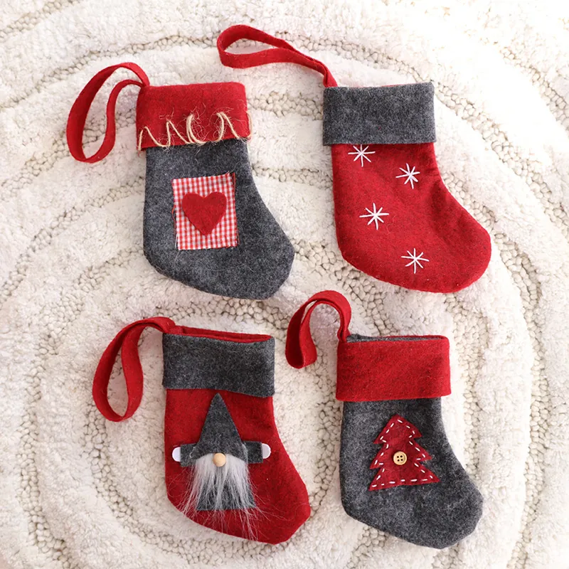 Weihnachten Filz Hängende Ornamente Set Schneeflocke Rentier Weihnachtsmann Socke Zuckerstange Lutscher Für Xmas Baum Party Deko