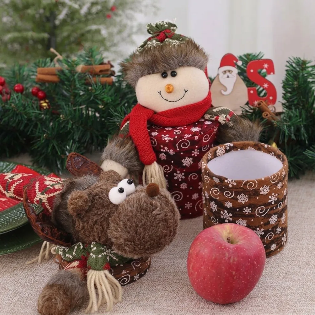 Christmas Candy Box Reindeer Snowman Plush Gift Bag Festive Xmas Party Decor Fabric Apple Storage Container Ornament For Home