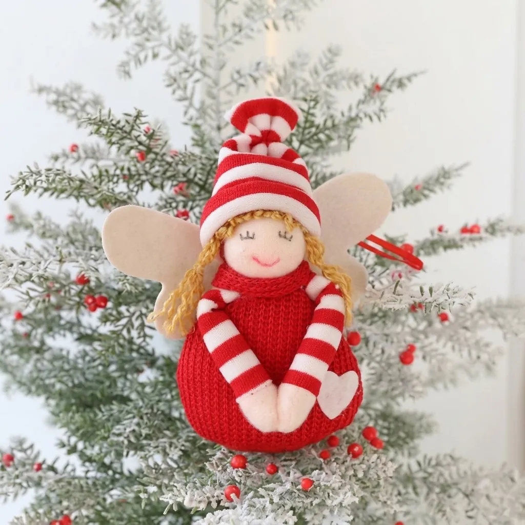 Ciondoli ad Angelo in Maglia di Natale Bambole di Peluche di Babbo Natale in Maglia DIY Albero di Natale Decorazione Atmosfera Festiva Mini Ornamenti da Appendere ad Angelo