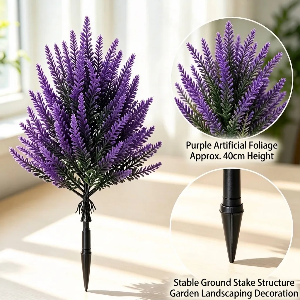 Pianta di Lavanda Artificiale da 40cm con Picchetto per Giardino Esterno Decorazione in Plastica Fiori Finti Paesaggistica