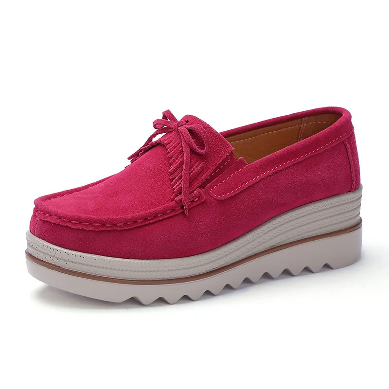 Zapatos de Plataforma Casuales para Mujer con Tacón de Cuña Mocasines sin Cordones con Borla Lazo Zapatos Cómodos de Suela Gruesa