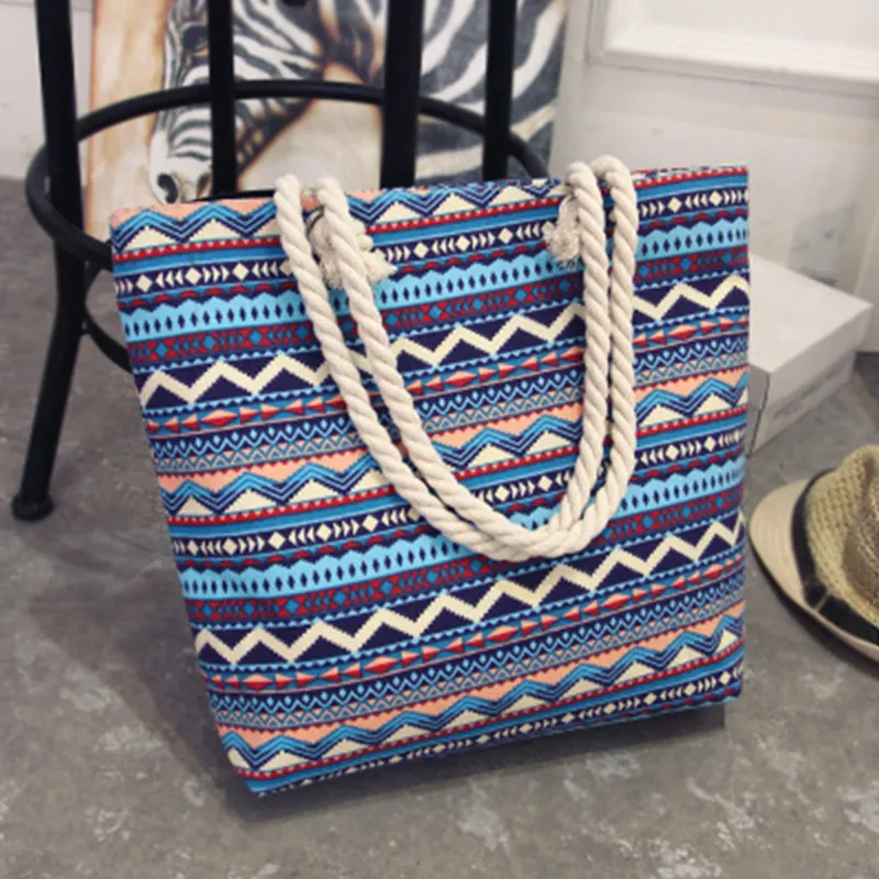 Ethnic Style PU Tote Bag Large Capacity Geometric Floral Print Handbag For Women Vacation Shopping Daily Shoulder Bag
