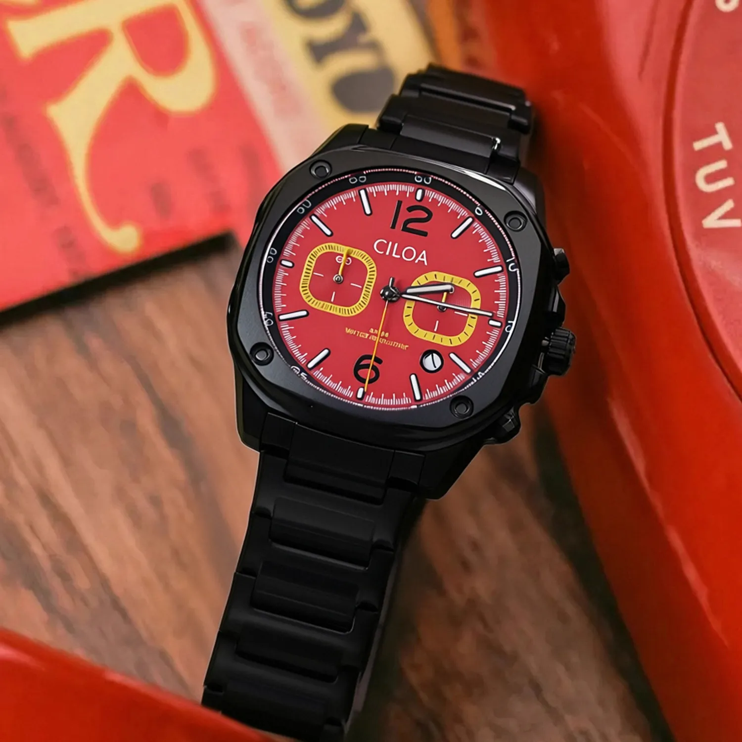Ciloa Men Multi-Function Sport Quartz Watch Fine Steel Chronograph Luminous Waterproof Round Dial Fashion Wristwatch