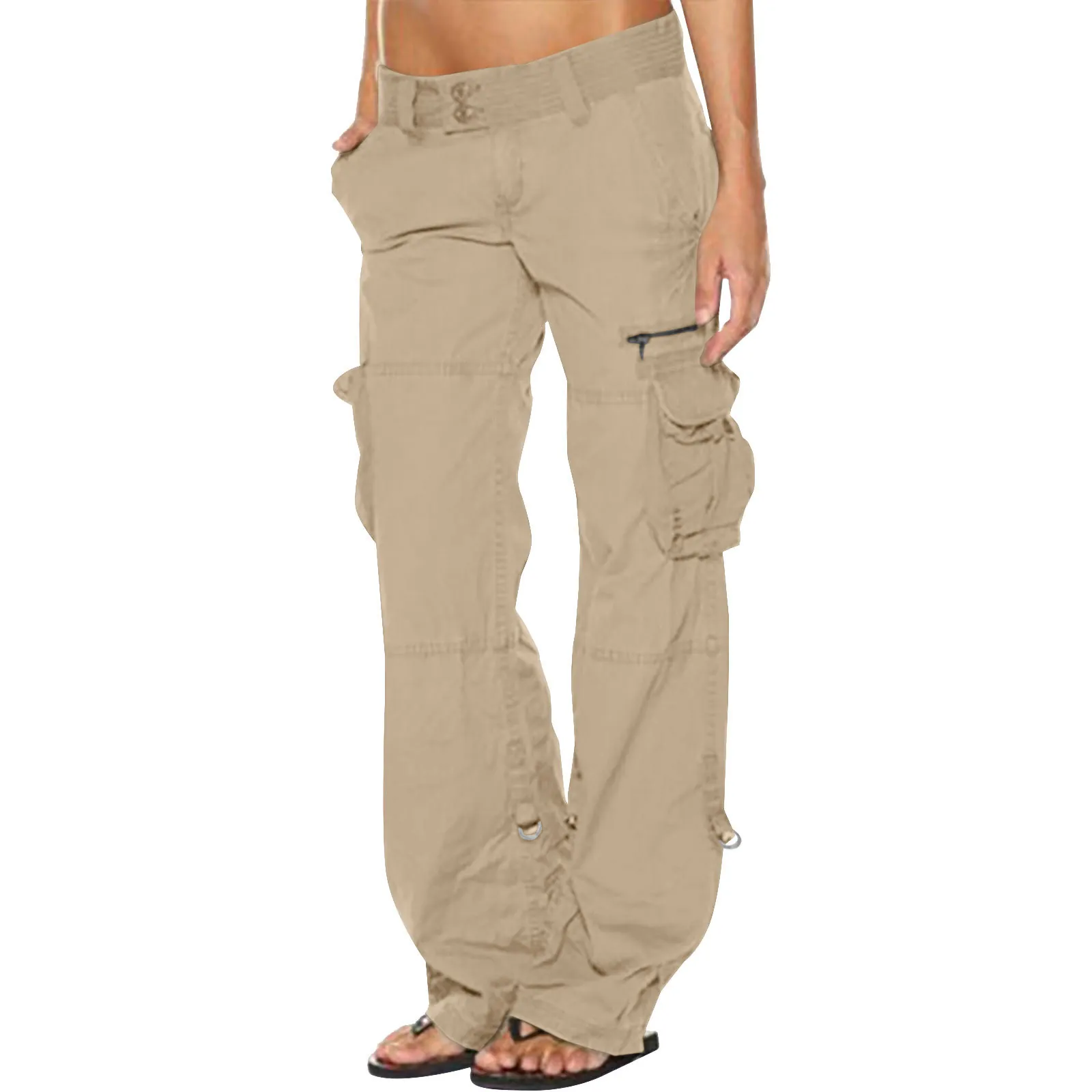 Vintage Französischer Stil Baumwolle Cargo-Hose Für Damen Multi-Tasche Lockere Passform Weites Bein Gerade Casual Retro Bottom