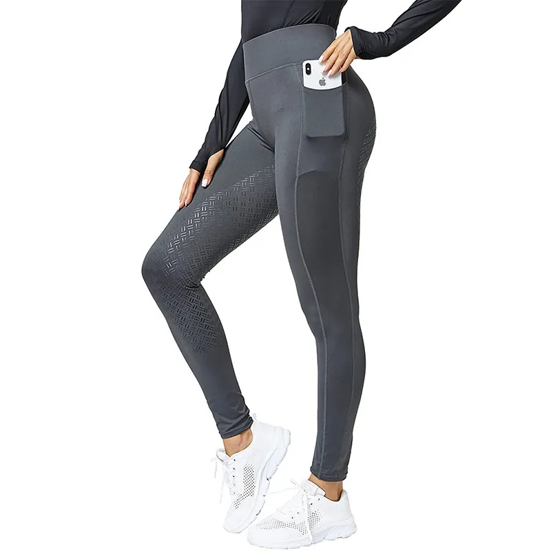 Damen Reithose Mit Hoher Taille Und Silikon Vollbesatz Seitliche Handytaschen Elastische Reitsport Leggings Reithosen
