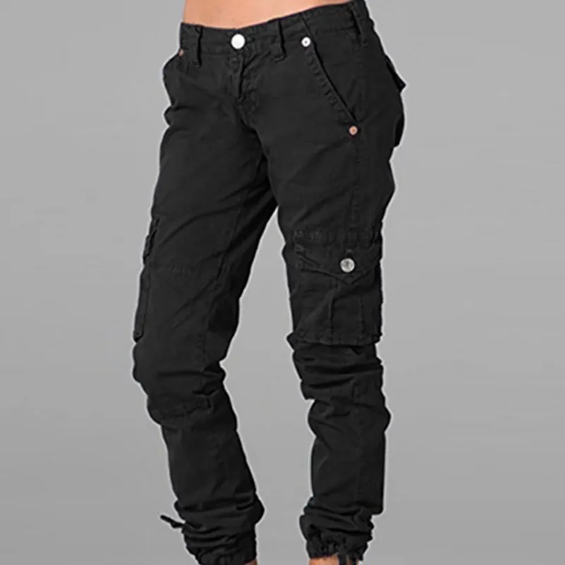 Pantaloni Cargo Donna Multi Tasca Conici Joggers Tattici Casual in Cotone Streetwear Tinta Unita Pantaloni Outdoor