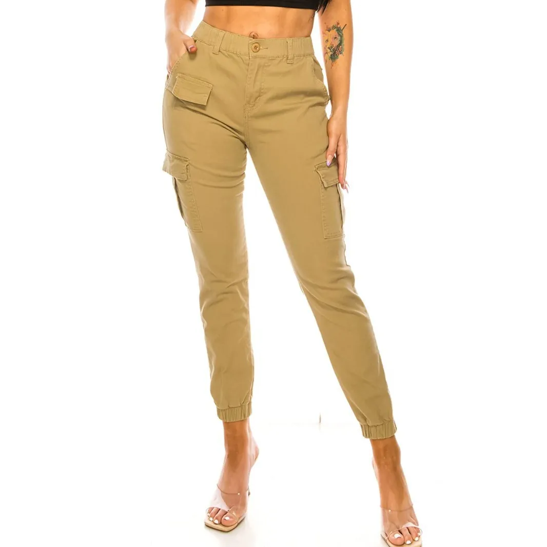 Women's Outdoor Cargo Pants Multi-Pockets Elastic Waist Casual Joggers Streetwear Trousers Cotton Fashion Cargo Pants