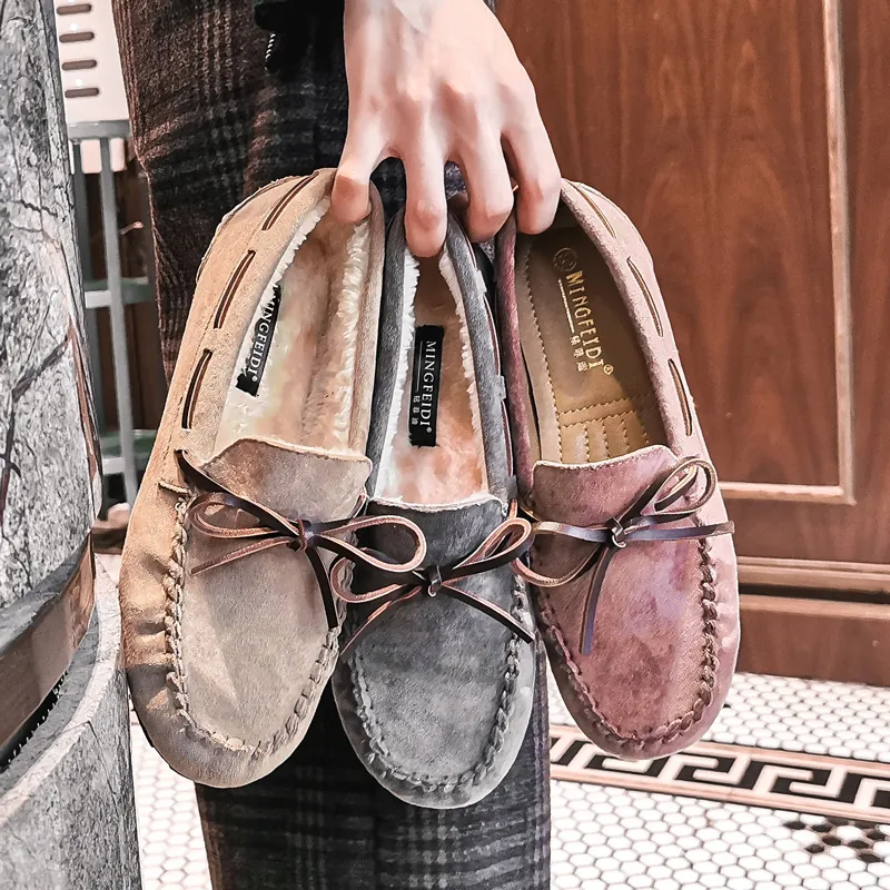 Damen Casual Flache Moccasin Loafer Schleife Dekor Warm Fleece Gefüttert Komfort Schuhe Große Größe 41-43 Mikrofaser Slip-on Walking Schuhe