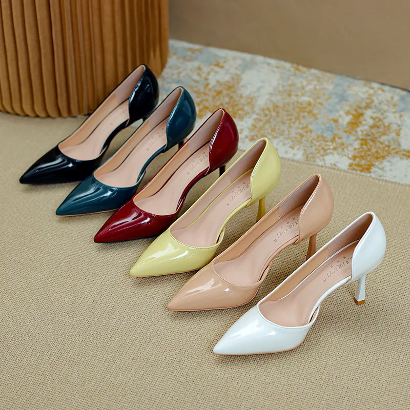 Escarpins d'Orsay à Bout Pointu pour Femmes Stiletto Cuir Verni Miroir Talons Hauts pour Bureau Mariage Soirée