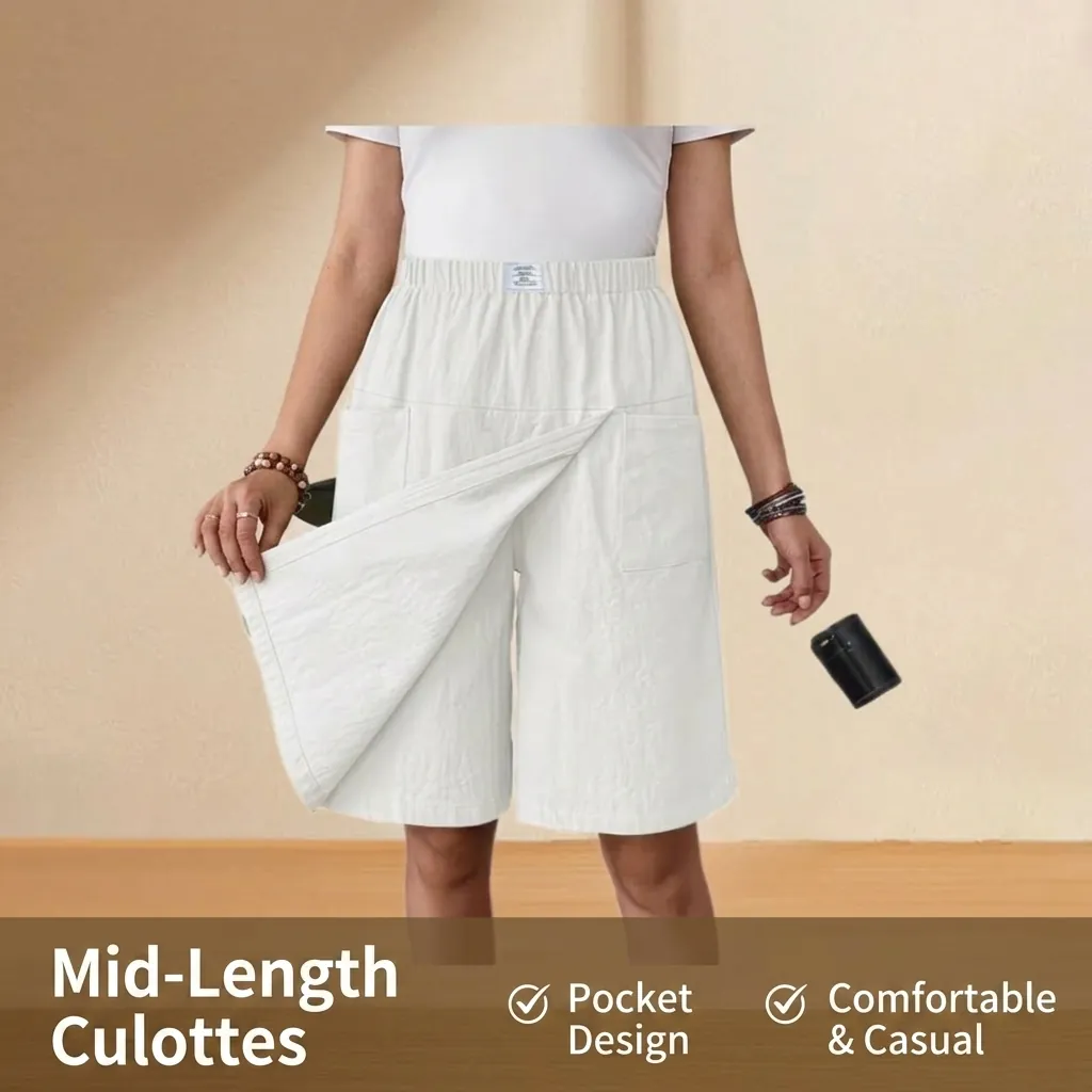 Damen Casual Skort Hohe Taille Elastischer Bund Shorts Mit Taschen Einfarbig Atmungsaktiv Elasthan Polyester Skort Unterteil