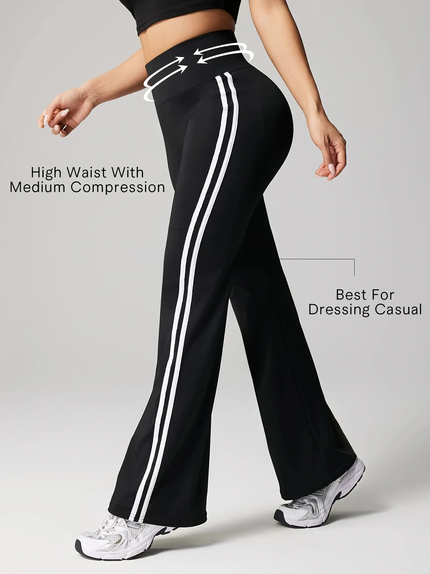 Damen High Waist Schlaghose Yogahose American Retro Y2K Flared Leggings Doppelstreifen Pfirsich Po Lift Polyester Elasthan Sporthose