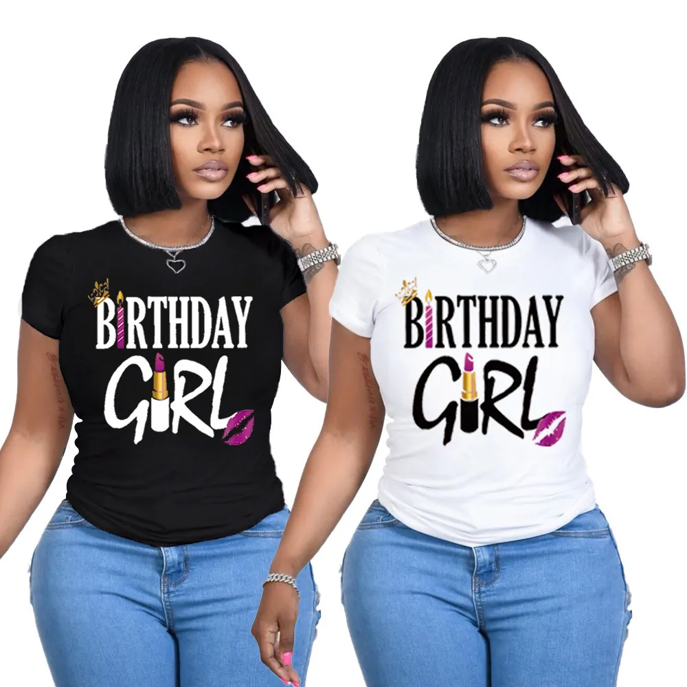 Damen Birthday Girl Buchstabendruck T-Shirt Lässig Kurzarm Rundhals Polyester Sommer Top Für Geburtstagsparty Mode Lässige Alltagskleidung Tee