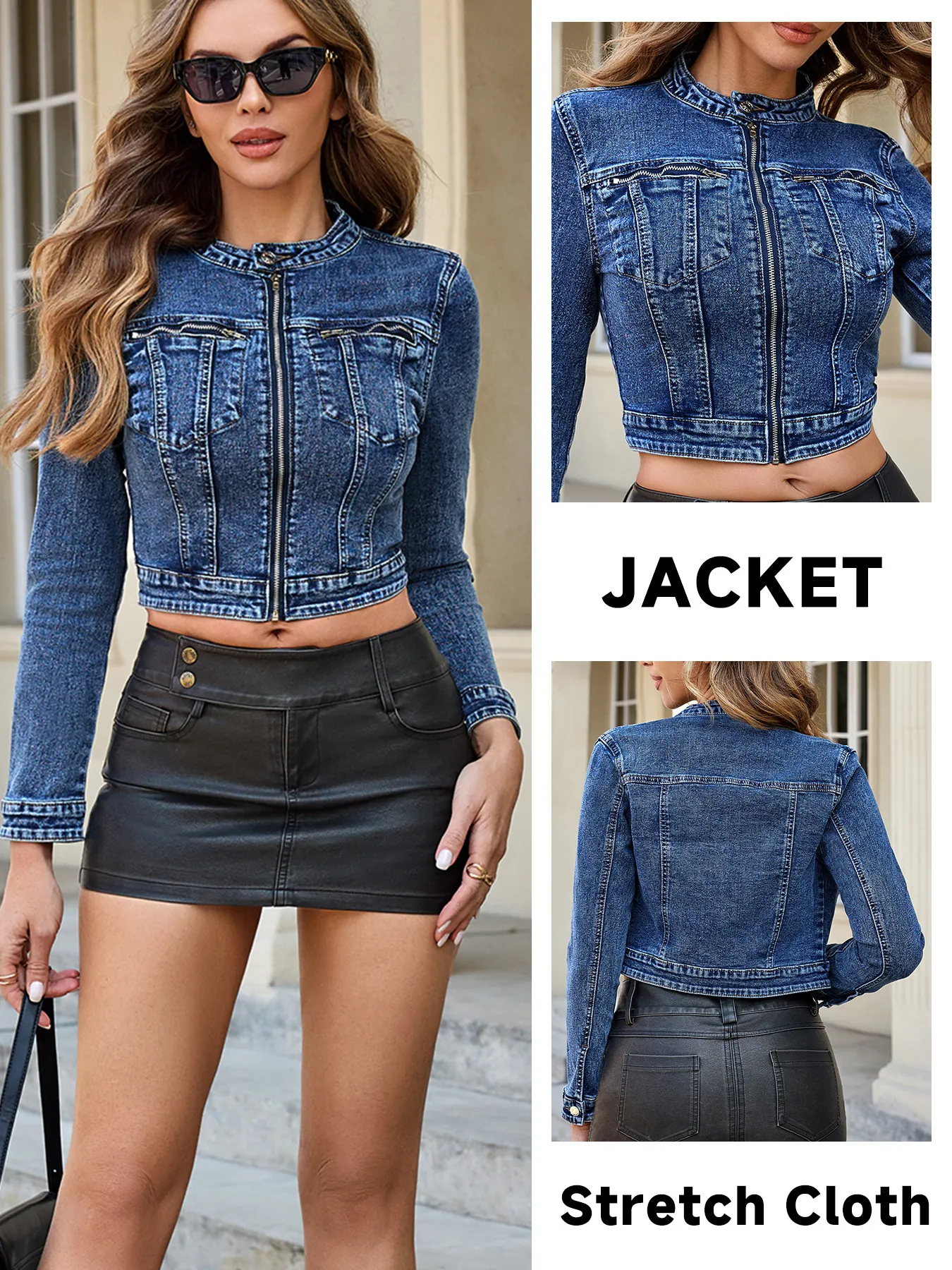 Women American Casual Slim Fit Blue Denim Jacket Short Denim Outerwear Top For Spring Summer Daily Style