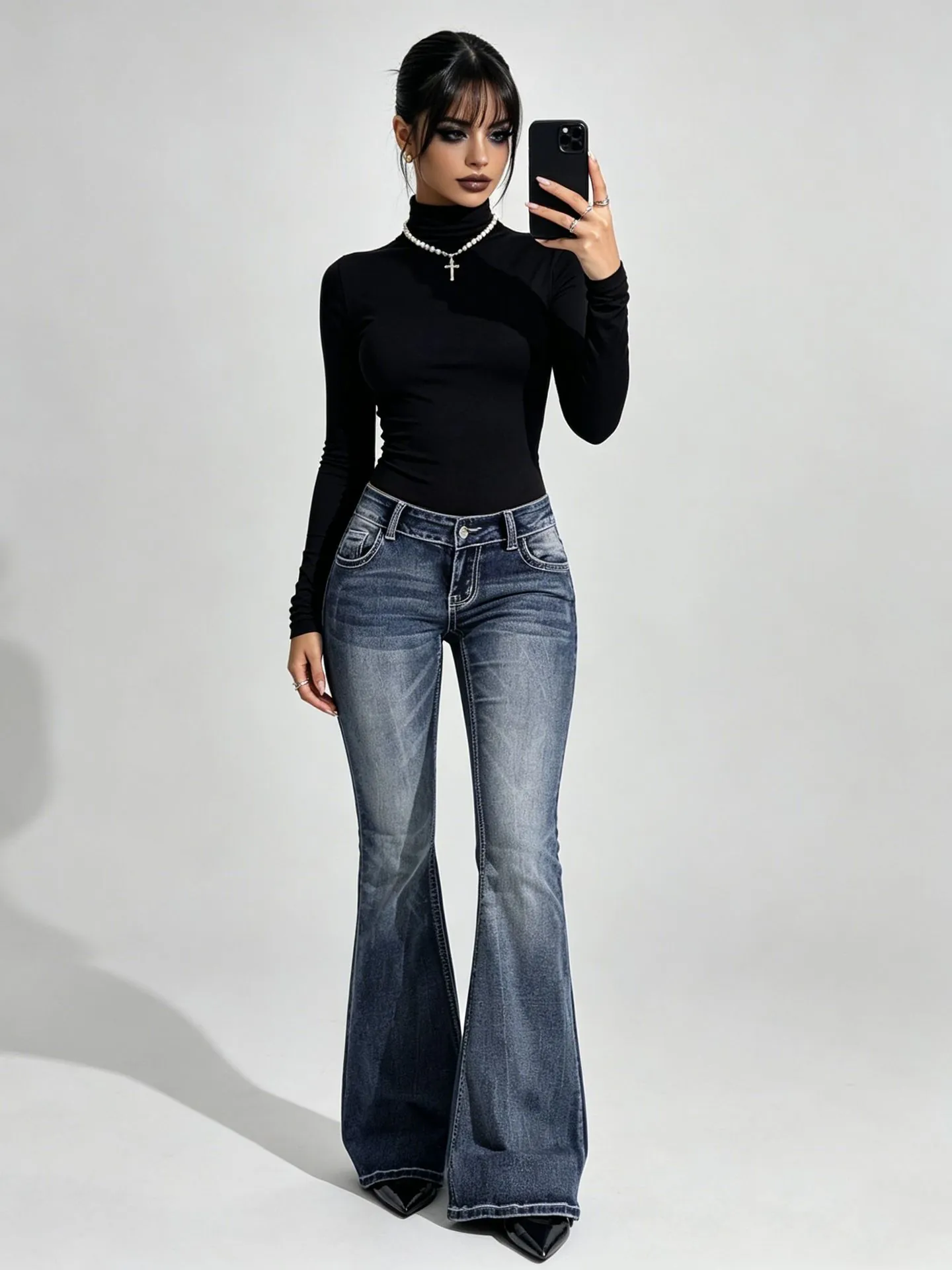 Vintage Washed Flare Jeans For Women Slim Fit Low Waist Floor Length Stretch Denim Pants Y2K Retro Streetwear Blue Jeans