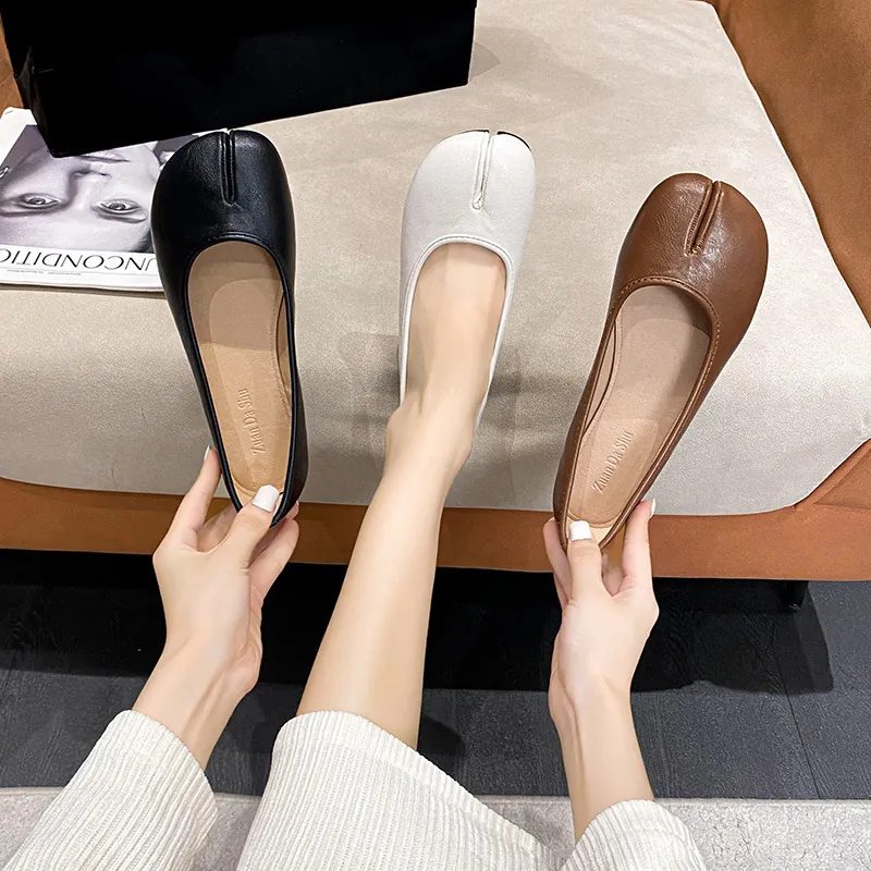 Damen Minimalistische Mikrofaser Leder Split Toe Tabi Flache Schuhe Ballett Stil Slipper Komfortable Halbschuhe Für Damen