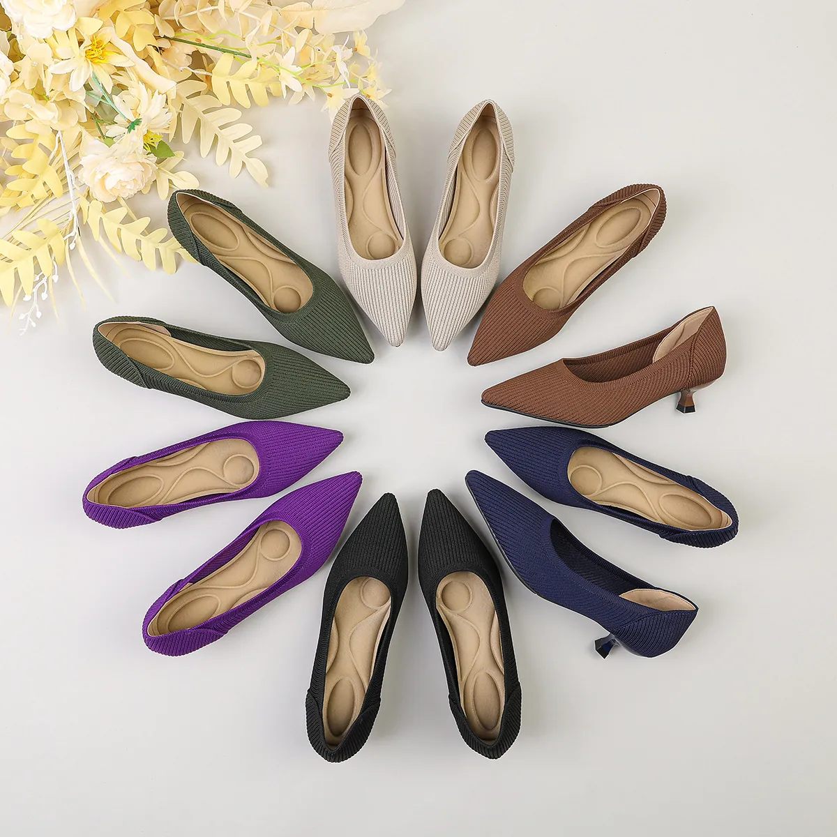 Damen Spitze Stilettos Pumps Flyknit Atmungsaktiv Strick High Heels Elegant Slipper Kleiderschuhe Für Büro Party Alltag