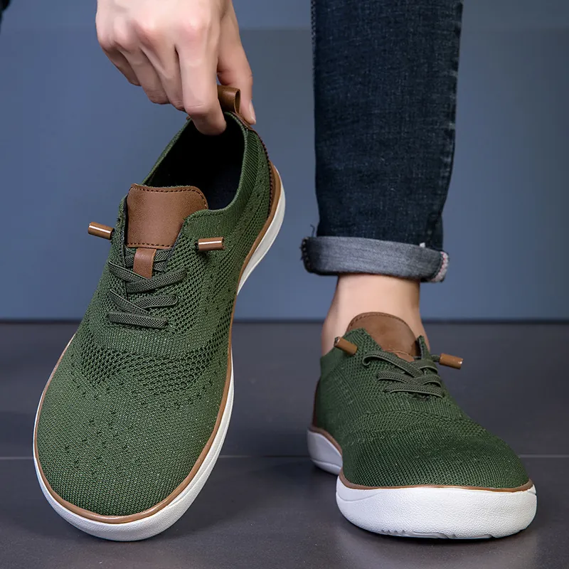Men's Wide Toe Barefoot Casual Shoes Breathable Mesh Upper Brogue Style Hiking Walking Sneakers Lightweight Rubber Sole