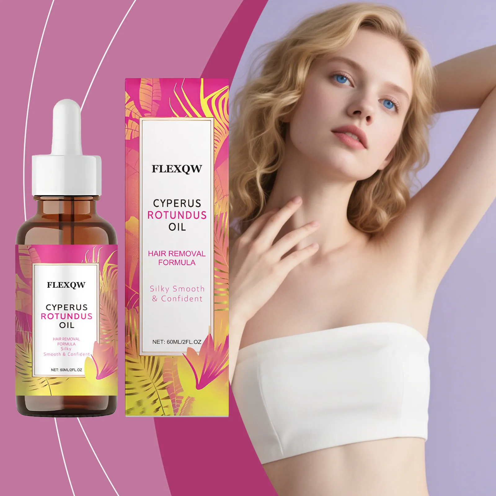 FLEXQW Cyperus Rotundus Essential Oil For Post Hair Removal Skin Care Soothing Nourishing Body Oil Glass Bottle For Women