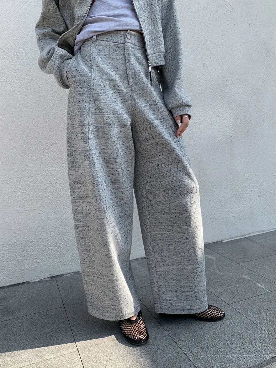 Women Fashion Casual Sickle Sweatpants High Waist Wide Leg Heathered Cotton Blend Leisure Pants For Spring Autumn