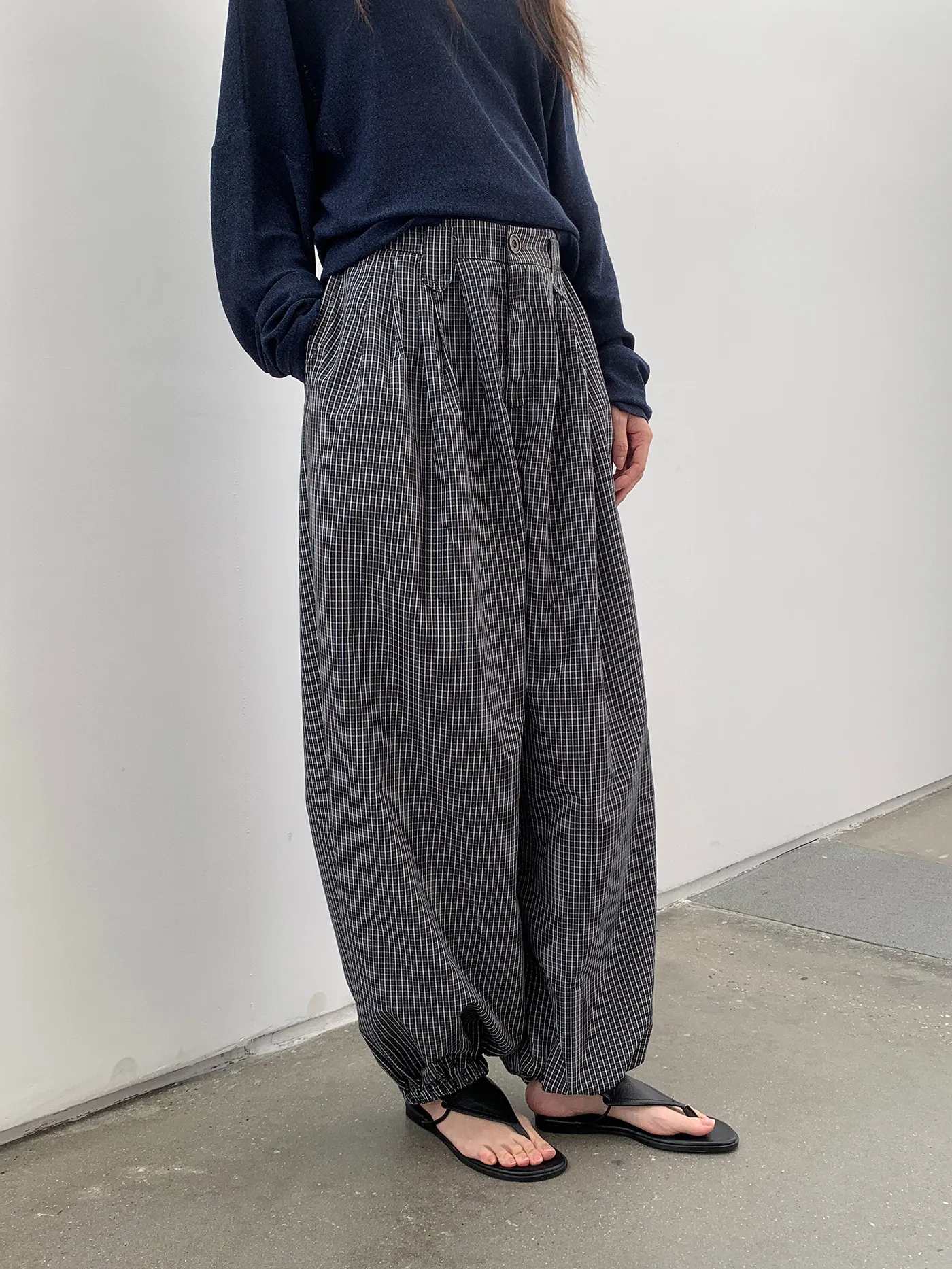 Women Plaid Casual Pants Elastic Waist Vintage Checkered Joggers Loose Harem Bottoms Fashion Cuffed Trousers Retro Bottoms
