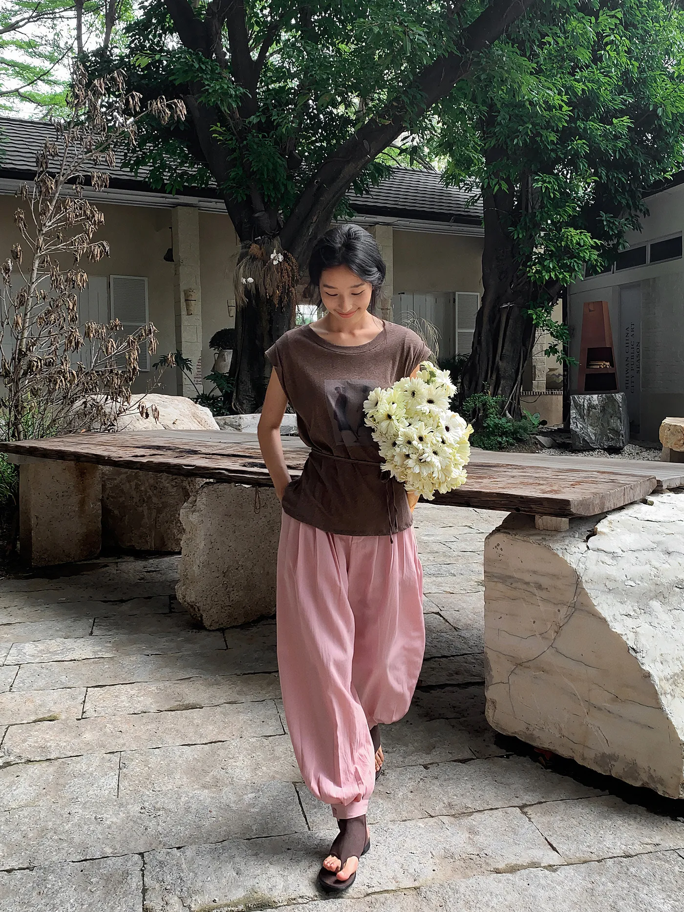 Women Lyocell Tencel Lantern Wide Leg Pants Casual High Waist Solid Color Thin Breathable Splicing Loose Long Bottoms