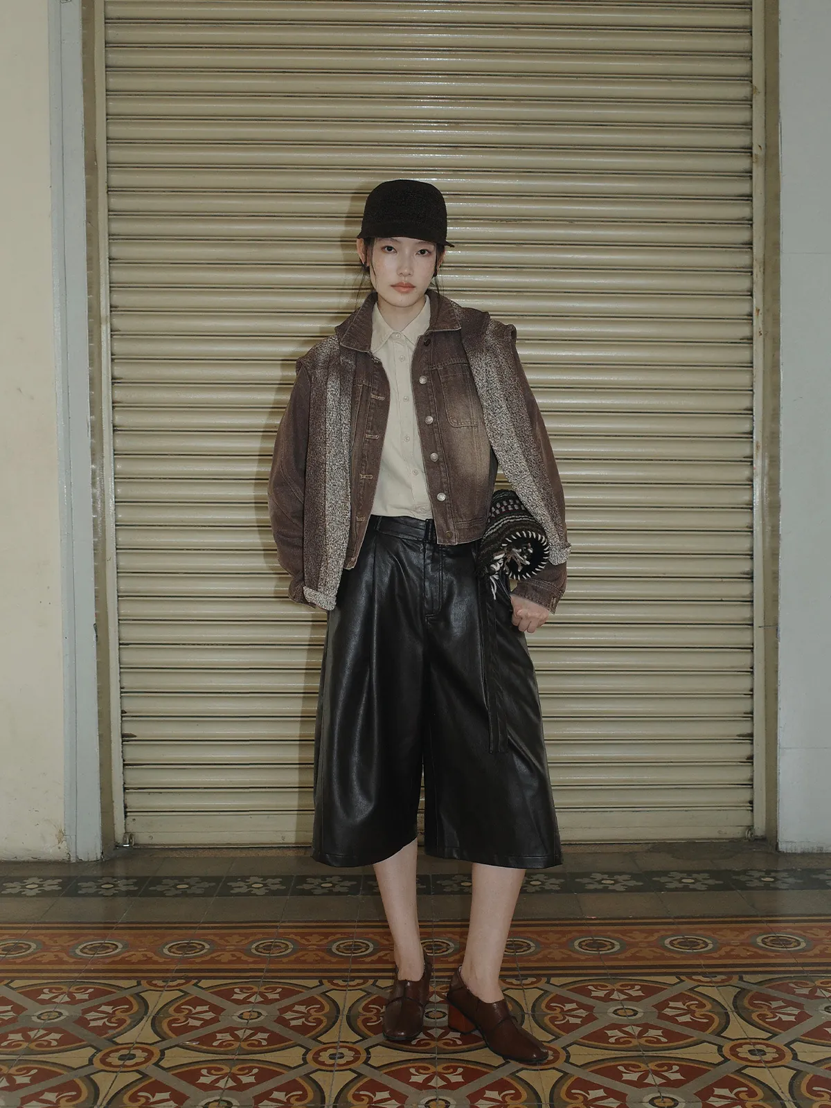 Women Soft PU Leather Cotton Blend High Waist Cropped Wide Leg Pants Chic PU Culottes Autumn Fashion Slimming Trousers With Belt