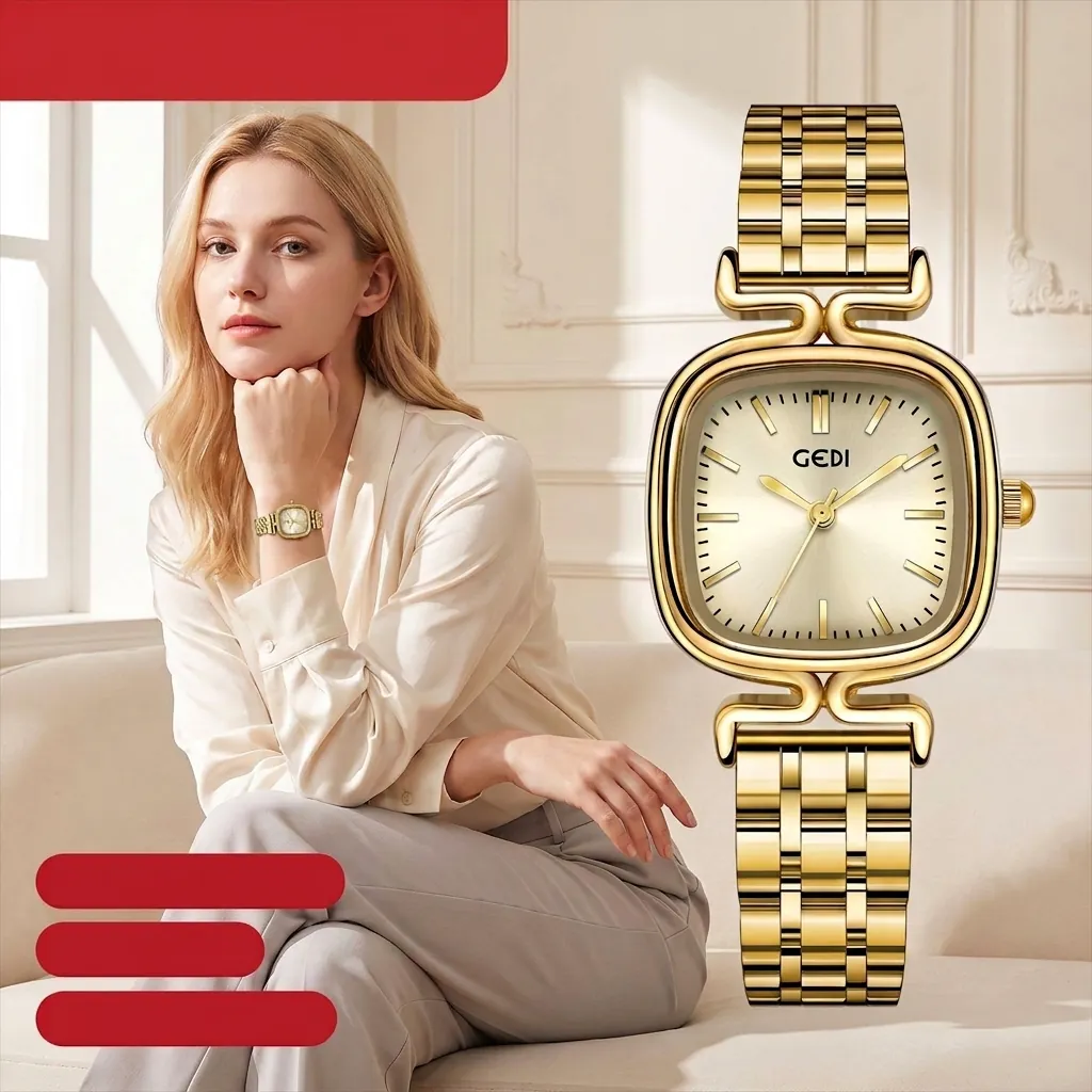 Reloj de Cuarzo de Moda GEDI para Mujer Caja de Aleación Ovalada Correa de Acero Impermeable Reloj de Pulsera Minimalista de Lujo Joyería