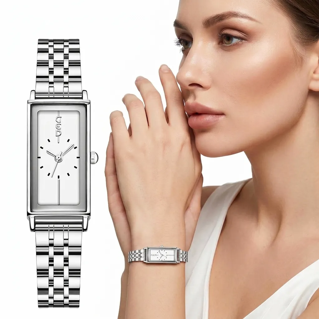 GEDI Fashion Women Quartz Watch Minimalist Thin Rectangular Dial Alloy Band Waterproof Casual Wristwatch For Gift Ladies