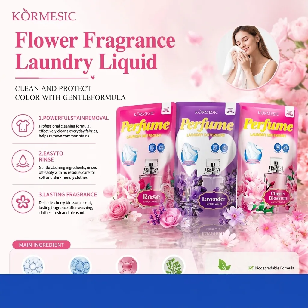 KORMESIC Perfume Laundry Detergent Floral Fragrance Deep Cleaning Expert Wash Liquid Fabric Softener Pouch For Clothing