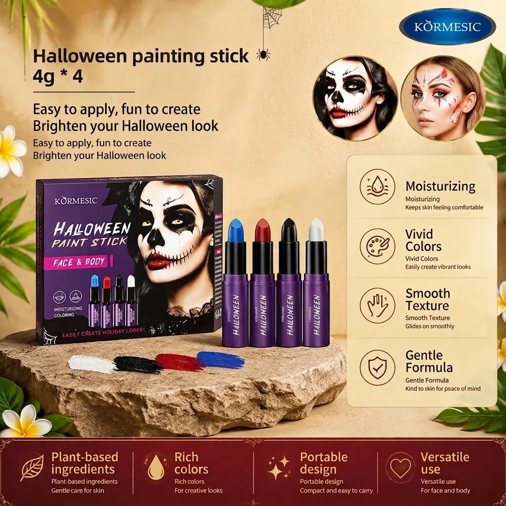KORMESIC Halloween Gesichts Körper Malstifte Set 4 Farben Blau Rot Schwarz Weiß Abwaschbar Profi Make-up Malstifte Für Party