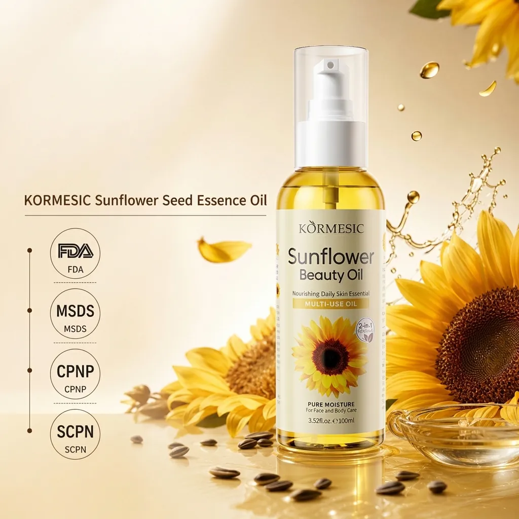 KORMESIC Olio di Bellezza ai Semi di Girasole Siero Idratante Illuminante Riparatore Cura Viso e Corpo Olio di Girasole per Donna e Uomo Uso Quotidiano