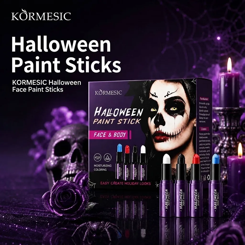 KORMESIC Halloween Face Body Paint Stick Set 4 Colors Blue Red Black White Washable Professional Makeup Painting Sticks For Party