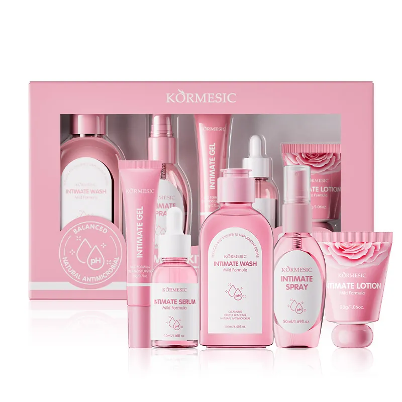 Coffret de Soins Intimes Féminins KORMESIC Comprenant Nettoyant Sérum Spray Gel Et Lotion Formule Douce à pH Équilibré pour les Soins du Corps des Femmes