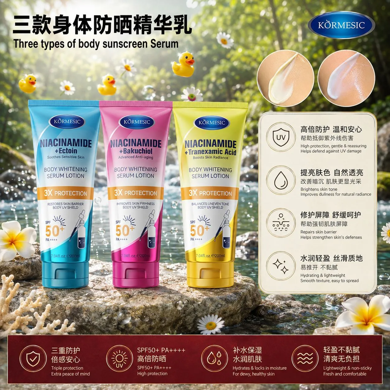 KORMESIC Niacinamide Acide Tranexamique Lotion Sérum Solaire PA Plus Plus Plus Plus Protection Solaire Éclaircissante Corps