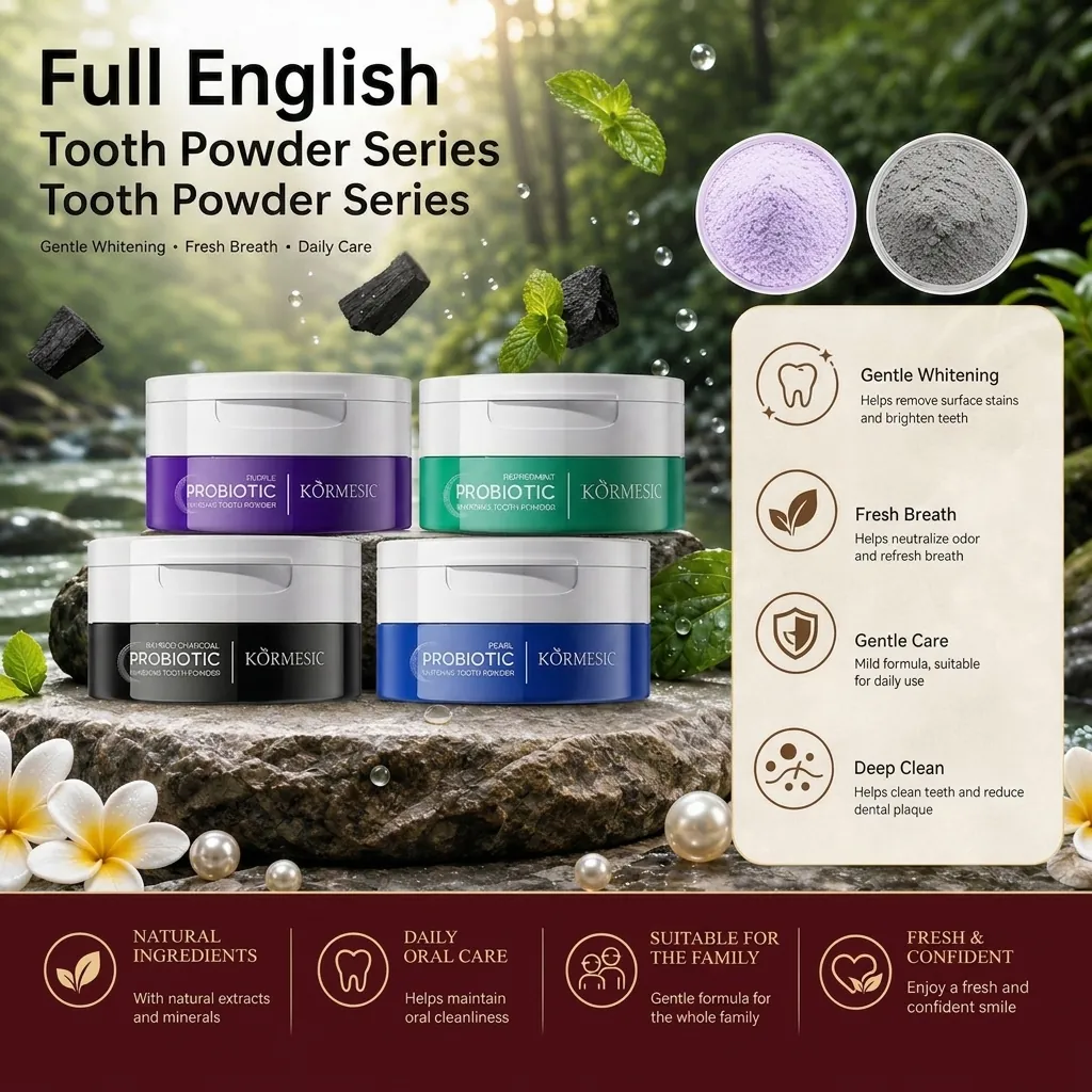 Polvo Dental Probiótico Blanqueamiento Dental Cuidado Bucal Limpieza Menta Carbón de Bambú Perla Polvo Púrpura