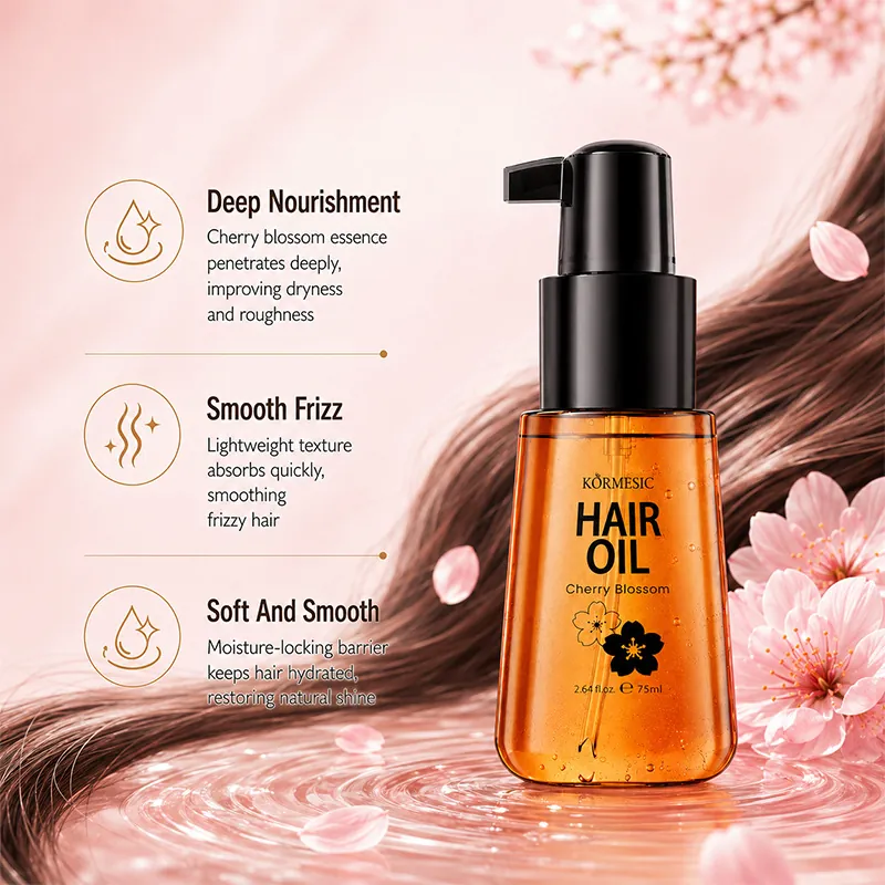 Huile Capillaire Kormesic à la Fleur de Cerisier Répare les Frisottis Traitement Nourrissant pour Cheveux Abîmés Produit de Beauté Femme