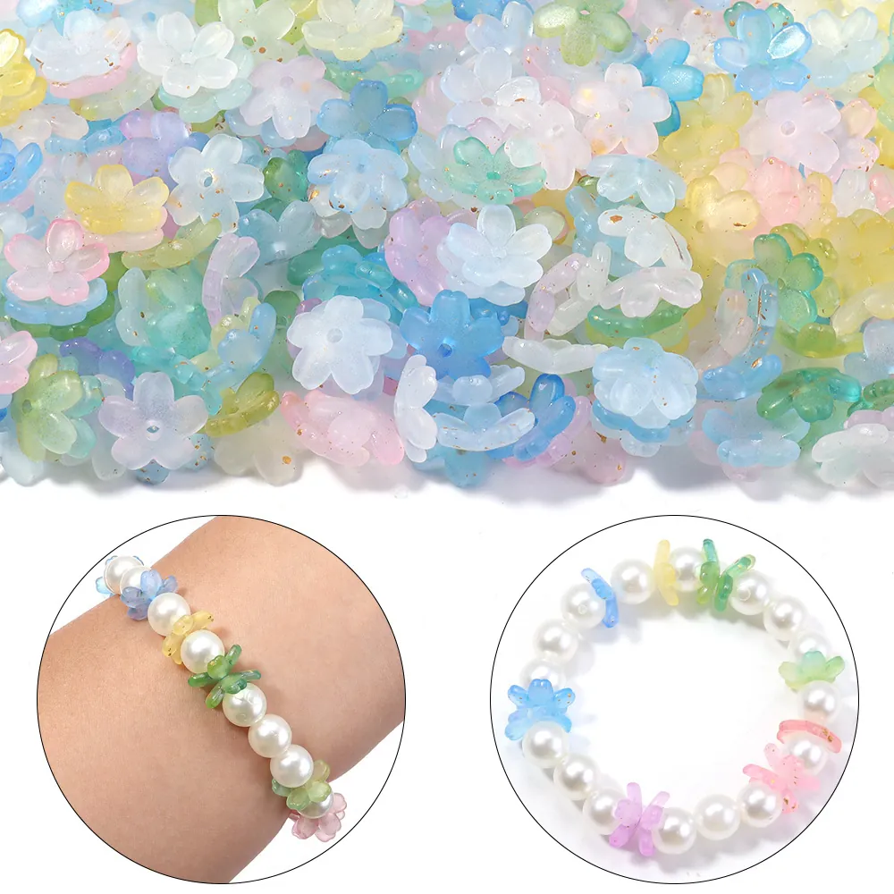 Acrylic Frosted Five-Petal Flower Bead Caps Handmade DIY Jewelry Making Materials Electroplated Gold Glitter Flower Beads Accessory