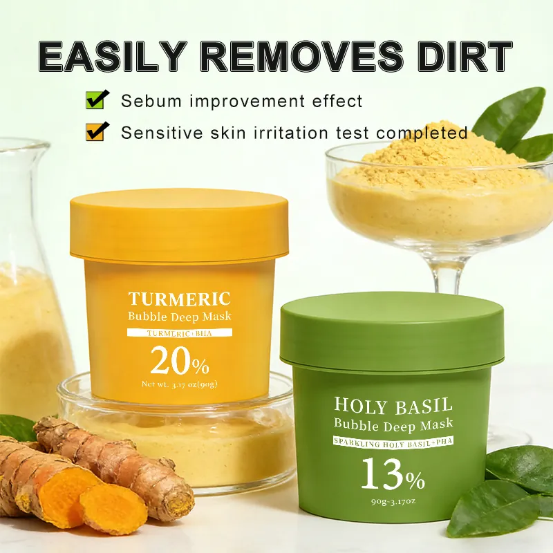 Holy Basil Turmeric Bubble Deep Mask For Pore Purifying Deep Cleansing Clay Mask With Plant Extract And BHA PHA For Radiant Skin