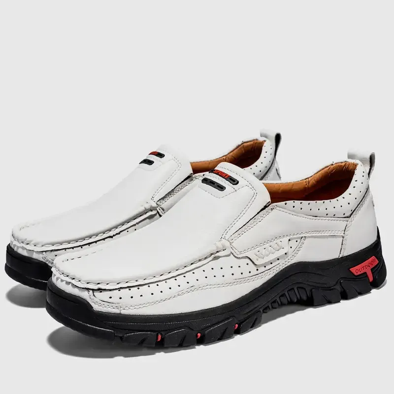 Men Casual Loafers PU Leather Breathable Slip-on Walking Shoes Soft Rubber Sole Outdoor Flat Footwear For Spring Summer