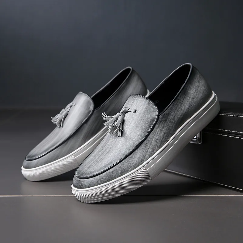 Mocasines de Hombre Negocios Casual con Borlas Cuero Sintético Zapatos de Skate Mocasines Planos Sin Cordones Moda Hombre Zapatos Monk