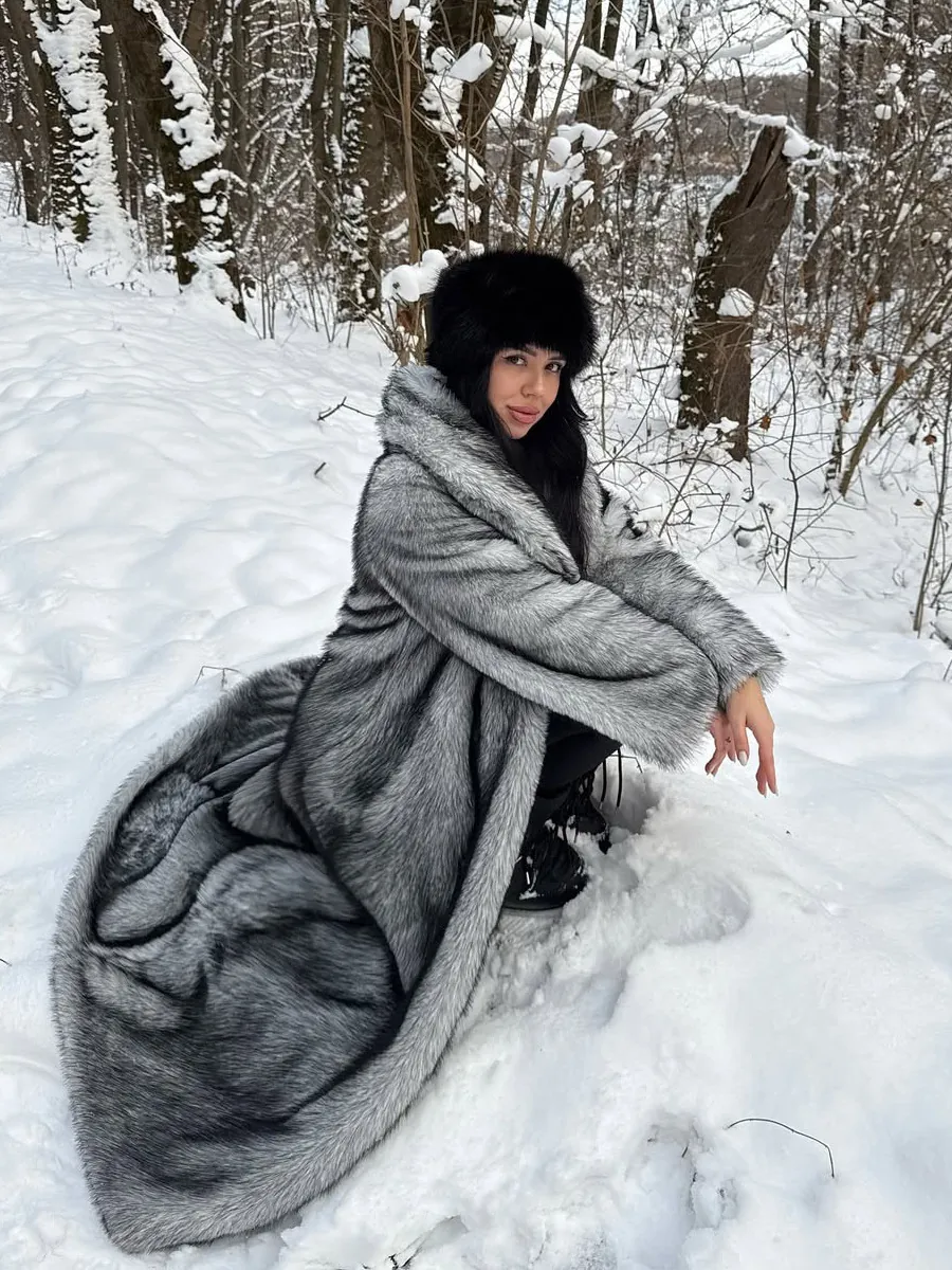 Damen Lang Fuchs-Pelzimitat Mantel Dick Warm Winterjacke Mit Schalkragen Kunstfell Oberbekleidung Für Kalte Outdoor Mode