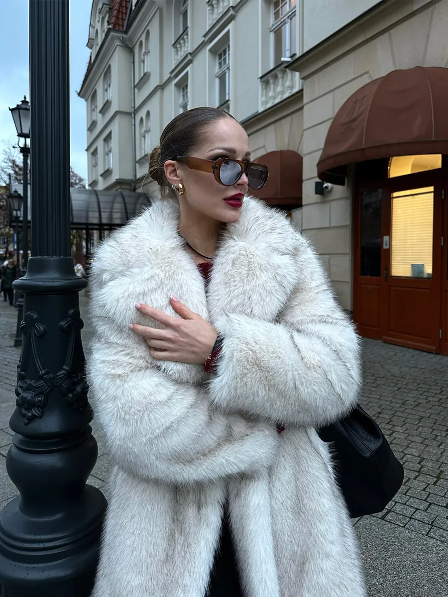 Cappotto Lungo da Donna Elegante in Pelliccia Sintetica Invernale Spesso Caldo Grande Bavero Capispalla Tinta Unita Top da Donna Lusso