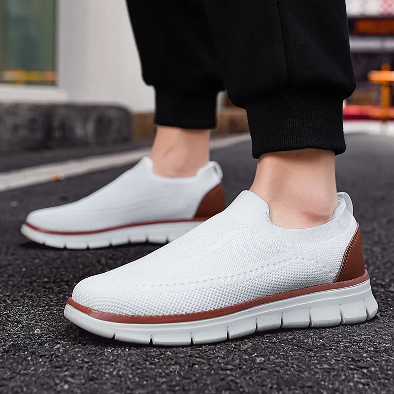 Men's Casual Flyknit Breathable Mesh Walking Shoes Lightweight Slip On Comfortable Athletic Sneakers For Summer Outdoor