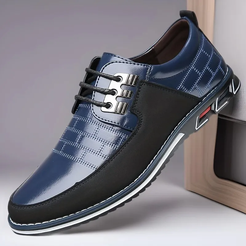 Scarpe Casual da Uomo in Pelle PU Traspiranti Antiscivolo Stringate a Punta Tonda con Blocco di Colore Sneaker alla Moda