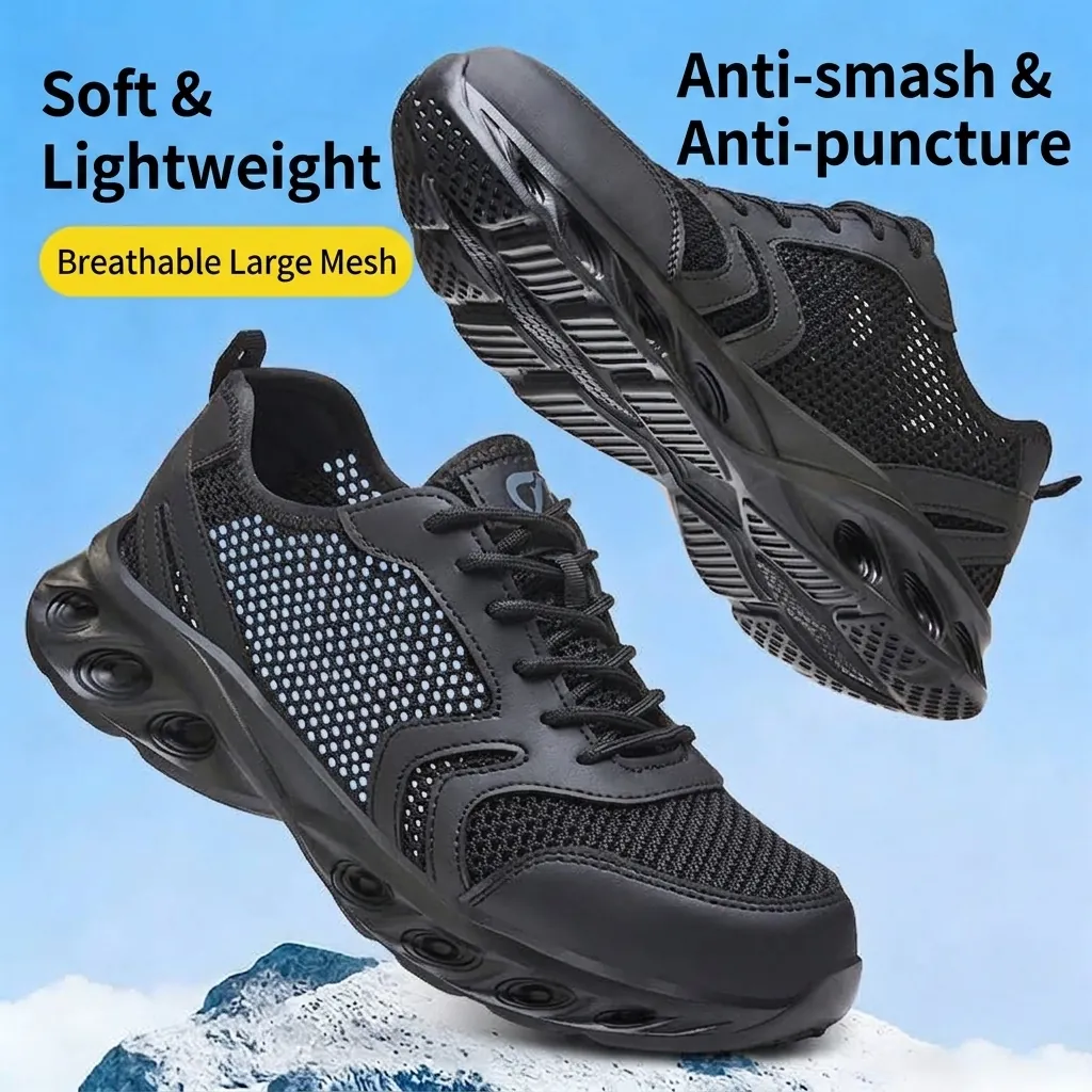 Men Steel Toe Safety Shoes Puncture Proof Lightweight Breathable Flying Weave Mesh Work Boots Industrial Protective Footwear